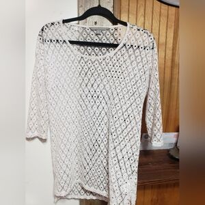 Valerie Stevens White Crochet Boho See Thru Cover Up Med Versatile Cottagecore
